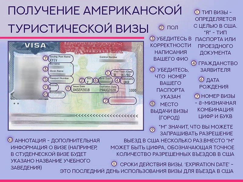 Образец туристической визы в Америку